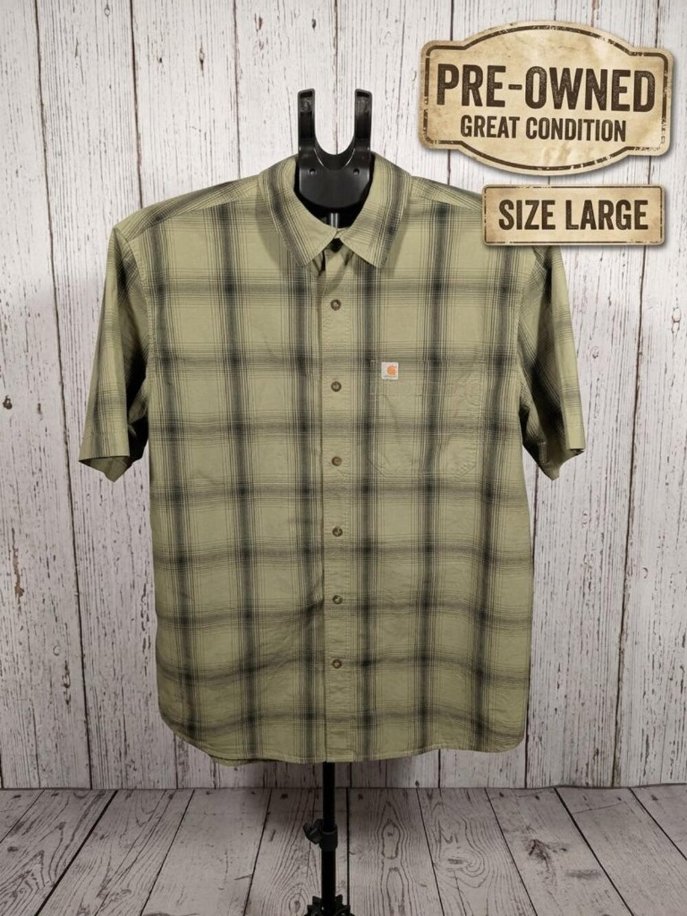 Carhartt Size Large Short Sleeve Plaid Button Down Shirt